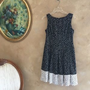 Ralph Lauren pokodot Black white fit flare pleated